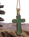 Baikalla Jewelry 24K Pure Yellow Gold Pendant High 14K Yellow Gold & Green Nephrite Jade Cross Pendant