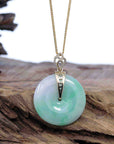 Baikalla Jewelry Gold Jadeite Jade Pendant Necklace Copy of Copy of "Good Luck Button" Lavender Jadeite Jade Lucky KouKou Pendant With 14K Yellow Gold Diamond Bail