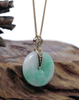 Baikalla Jewelry Gold Jadeite Jade Pendant Necklace Copy of Copy of "Good Luck Button" Lavender Jadeite Jade Lucky KouKou Pendant With 14K Yellow Gold Diamond Bail