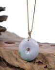 Baikalla Jewelry Gold Jadeite Jade Pendant Necklace Copy of Copy of Copy of "Good Luck Button" Lavender Jadeite Jade Lucky KouKou Pendant With 14K Yellow Gold Diamond Bail