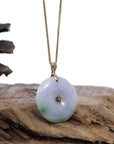 Baikalla Jewelry Gold Jadeite Jade Pendant Necklace Copy of Copy of Copy of "Good Luck Button" Lavender Jadeite Jade Lucky KouKou Pendant With 14K Yellow Gold Diamond Bail