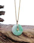 Baikalla Jewelry Gold Jadeite Jade Pendant Necklace Copy of Copy of "Good Luck Button" Lavender & Green Jadeite Jade Lucky KouKou Pendant With 14K Yellow Gold Bail