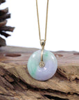Baikalla Jewelry Gold Jadeite Jade Pendant Necklace Copy of "Good Luck Button" Lavender & Green Jadeite Jade Lucky KouKou Pendant With 14K Yellow Gold Bail
