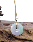 Baikalla Jewelry Gold Jadeite Jade Pendant Necklace Copy of "Good Luck Button" Lavender & Green Jadeite Jade Lucky KouKou Pendant With 14K Yellow Gold Bail