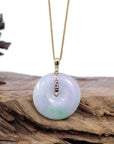 Baikalla Jewelry Gold Jadeite Jade Pendant Necklace Copy of "Good Luck Button" Lavender Jadeite Jade Lucky KouKou Pendant With 14K Yellow Gold Diamond Bail