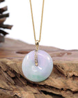 Baikalla Jewelry Gold Jadeite Jade Pendant Necklace Copy of "Good Luck Button" Lavender Jadeite Jade Lucky KouKou Pendant With 14K Yellow Gold Diamond Bail