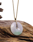 Baikalla Jewelry Gold Jadeite Jade Pendant Necklace Copy of "Good Luck Button" Lavender Jadeite Jade Lucky KouKou Pendant With 14K Yellow Gold Diamond Bail