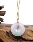 Baikalla Jewelry Gold Jadeite Jade Pendant Necklace Copy of "Good Luck Button" Lavender Jadeite Jade Lucky KouKou Pendant With 14K Yellow Gold Diamond Bail