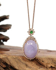 Baikalla Jewelry Gold Jadeite Jade Pendant Necklace Copy of "Good Luck Button" Lavender Jadeite Jade Lucky KouKou Pendant With 14K White Gold VS1 Diamond Bail