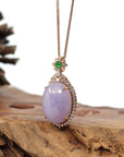 Baikalla Jewelry Gold Jadeite Jade Pendant Necklace Copy of "Good Luck Button" Lavender Jadeite Jade Lucky KouKou Pendant With 14K White Gold VS1 Diamond Bail