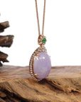 Baikalla Jewelry Gold Jadeite Jade Pendant Necklace Copy of "Good Luck Button" Lavender Jadeite Jade Lucky KouKou Pendant With 14K White Gold VS1 Diamond Bail