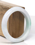 Natural "Moss In Snow" White Base Green Flower Jadeite Jade Bangle Bracelet (56.3mm)