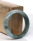 Baikalla Icy Oil-Green Flower Jadeite Jade Oval Bangle Bracelet (56.7mm)