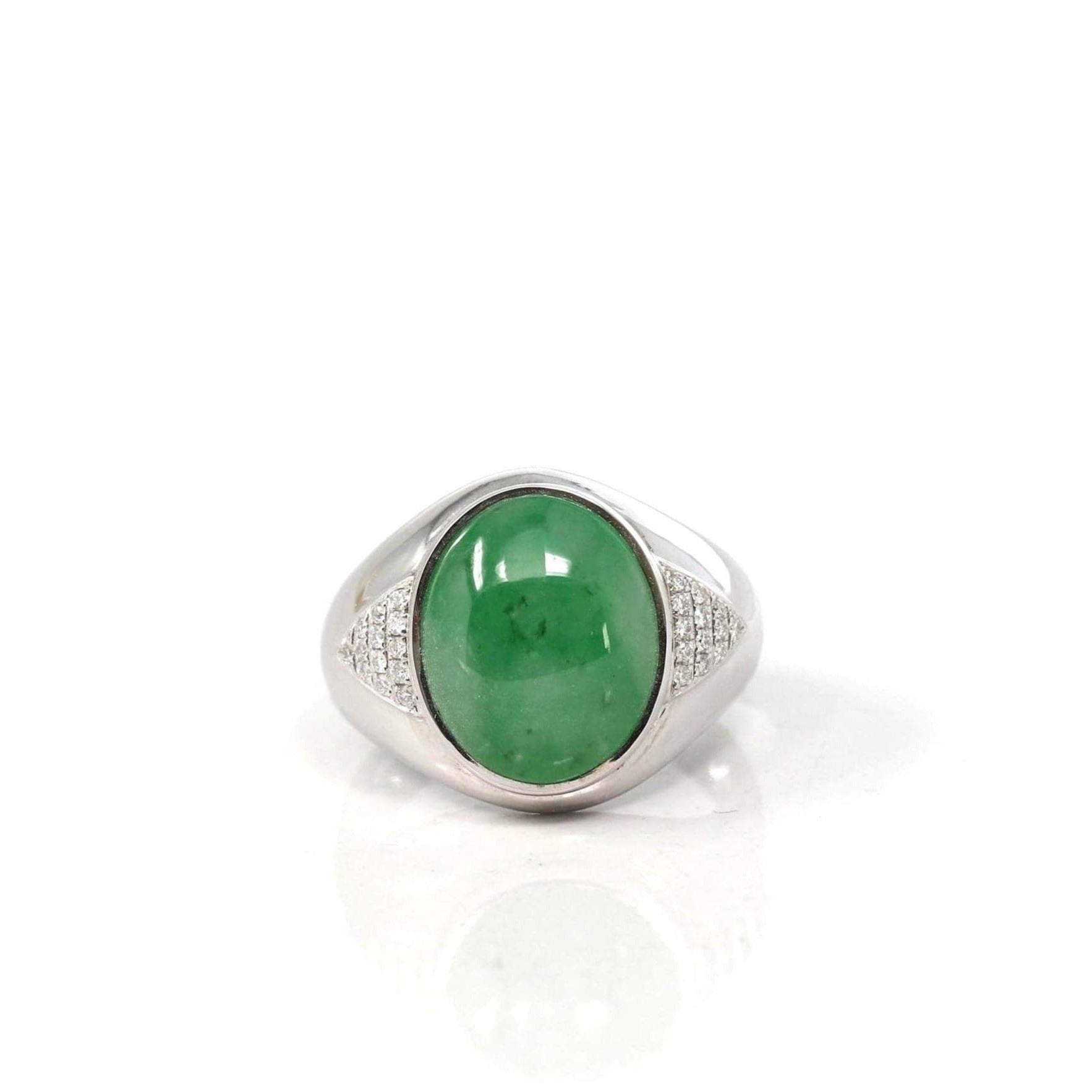 Baikalla 18k White Gold Imperial Green Jadeite Jade Men's Ring