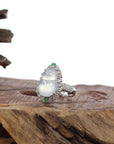 Baikalla Jewelry Jadeite Engagement Ring 18k White Gold Natural Ice Jadeite Jade Engagement Ring With Diamonds 2 in 1