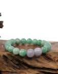 Baikalla Jewelry jade beads bracelet 6.5 inches Natural Jadeite Jade Round Green & Lavender Beads Bracelet ( 9 mm )