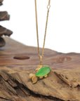 Baikalla Vibrant Green "Lucky Fish" Genuine Burmese Jadeite Jade Pendant W/ 18K Yellow Gold Bail & Diamonds