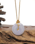 Baikalla Icy Lavender "Ping An Kou" (Good Luck Button) Jadeite Jade Pendant W/ 18K Yellow Gold Bail W/Diamond & Tourmaline