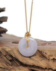 Baikalla Icy Lavender "Ping An Kou" (Good Luck Button) Jadeite Jade Pendant W/ 18K Yellow Gold Bail W/Diamond & Tourmaline