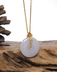 Baikalla Icy Lavender "Ping An Kou" (Good Luck Button) Jadeite Jade Pendant W/ 18K Yellow Gold Bail W/Diamond & Tourmaline
