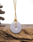 Baikalla Icy Lavender "Ping An Kou" (Good Luck Button) Jadeite Jade Pendant W/ 18K Yellow Gold Bail W/Diamond & Tourmaline