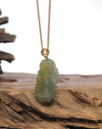 Baikalla Icy Oil-Green & Hazel "PiXiu" (Fortune Beast) Genuine Burmese Jadeite Jade Pendant W/ 18K Yellow Gold Bail