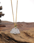 Baikalla Icy Genuine Burmese Jadeite Jade Lotus Pendant W/ 18K Yellow Gold Bail W/ Diamonds & Imperial Jade