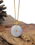 Baikalla Icy & Vibrant Lavender "Ping An Kou" (Good Luck Button) Genuine Burmese Jadeite Jade Pendant W/ 18K Yellow Gold Bail & Diamonds