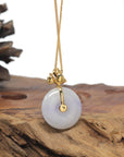Baikalla Icy & Vibrant Lavender "Ping An Kou" (Good Luck Button) Genuine Burmese Jadeite Jade Pendant W/ 18K Yellow Gold Bail & Diamonds