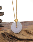Baikalla Lavender Ping An Kou (Good Luck Button) Jadeite Jade Pendant W/ 18K Yellow Gold "RuYi" Bail