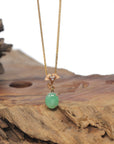 Baikalla Oval Apple-Green Jadeite Jade Pendant W/ 18K Rose Gold Bail & Diamonds