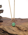 Baikalla Oval Apple-Green Jadeite Jade Pendant W/ 18K Rose Gold Bail & Diamonds