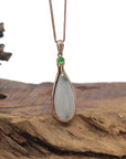 Baikalla 18K Rose Gold "Tear-Drop" Icy Blue Jadeite Jade Pendant W/ Diamonds & Imperial Jade