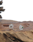 Baikalla 18K White Gold "Classic Stud" Burmese Jadeite Jade Earrings W/ Diamonds & Imperial Jade