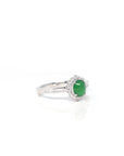 Baikalla 18K White Gold Green Imperial Jade Ring W/ Diamonds