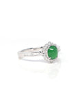 Baikalla 18K White Gold Green Imperial Jade Ring W/ Diamonds