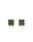 Baikalla Sterling Silver Green Nephrite Jade Lucky Four Leaf Earrings