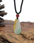 Baikalla Nine Tail Fox Burmese Icy Jadeite Jade W/ Patches of Yellow & Green Necklace