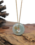 Baikalla "Ping An Kou" (Good Luck Button) Icy Green W/ SaJin "Gold Dust" Jadeite Jade Pendant