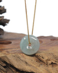 Baikalla "Ping An Kou" (Good Luck Button) Icy Green W/ SaJin "Gold Dust" Jadeite Jade Pendant