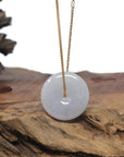 Baikalla "Ping An Kou" (Good Luck Button) Icy Lavender Burmese Jadeite Jade Pendant Necklace