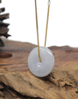 Baikalla "Ping An Kou" (Good Luck Button) Icy Lavender Burmese Jadeite Jade Pendant Necklace