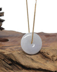Baikalla "Ping An Kou" (Good Luck Button) Icy Lavender Burmese Jadeite Jade Pendant Necklace