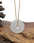 Baikalla "Ping An Kou" (Good Luck Button) Icy White Burmese Jadeite Jade Pendant