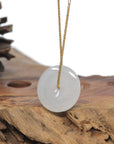 Baikalla "Ping An Kou" (Good Luck Button) Icy White Burmese Jadeite Jade Pendant