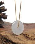 Baikalla "Ping An Kou" (Good Luck Button) Icy White Burmese Jadeite Jade Pendant