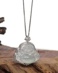 Baikalla Jewelry 18k Gold Jadeite Necklace Baikalla 14K White Gold Genuine Burmese Ice Jadeite Jade Buddha Pendant with Diamonds High Jewelry