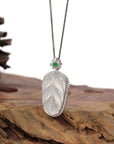 Baikalla Jewelry Jade Guanyin Pendant Necklace High-end Genuine Ice Jadeite Jade Jin Zhi Yu Ye (Leaf) Necklace With 18k Gold & Diamond