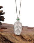Baikalla Jewelry Jade Guanyin Pendant Necklace High-end Genuine Ice Jadeite Jade Jin Zhi Yu Ye (Leaf) Necklace With 18k Gold & Diamond
