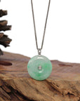 Baikalla Jewelry Gold Jadeite Jade Pendant Necklace 18K White Gold "Good Luck Button" Necklace Ice Green Jadeite Jade Pendant Necklace